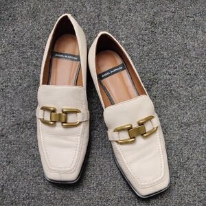 Angel Alarcon Cream Leather Slip-On Loafers with Gold Accent